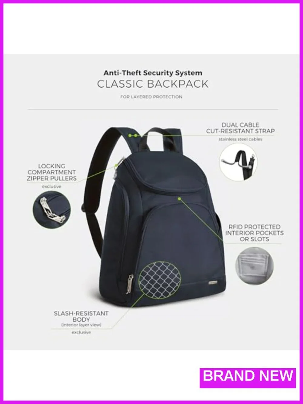 Anti-Theft Classic Backpack with RFID Blocking, Fits 13